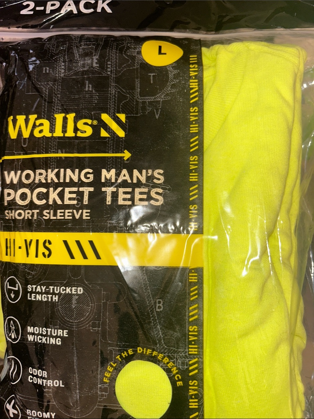 Walls Hi-Vis Neon Yellow Short Sleeve Pocket Tee - 2 Pack